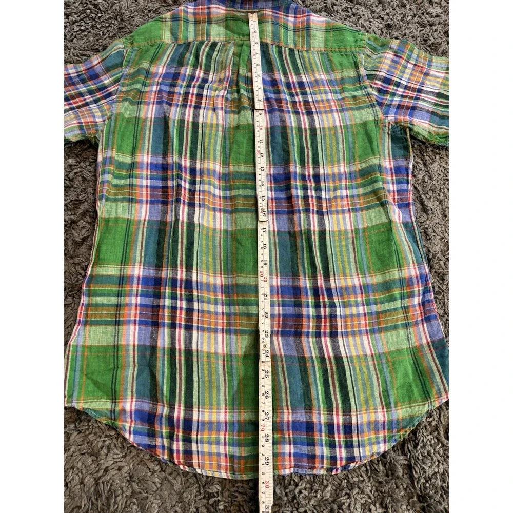 Polo Ralph Lauren Shirt short-sleeve green plaid linen button-down Mens L